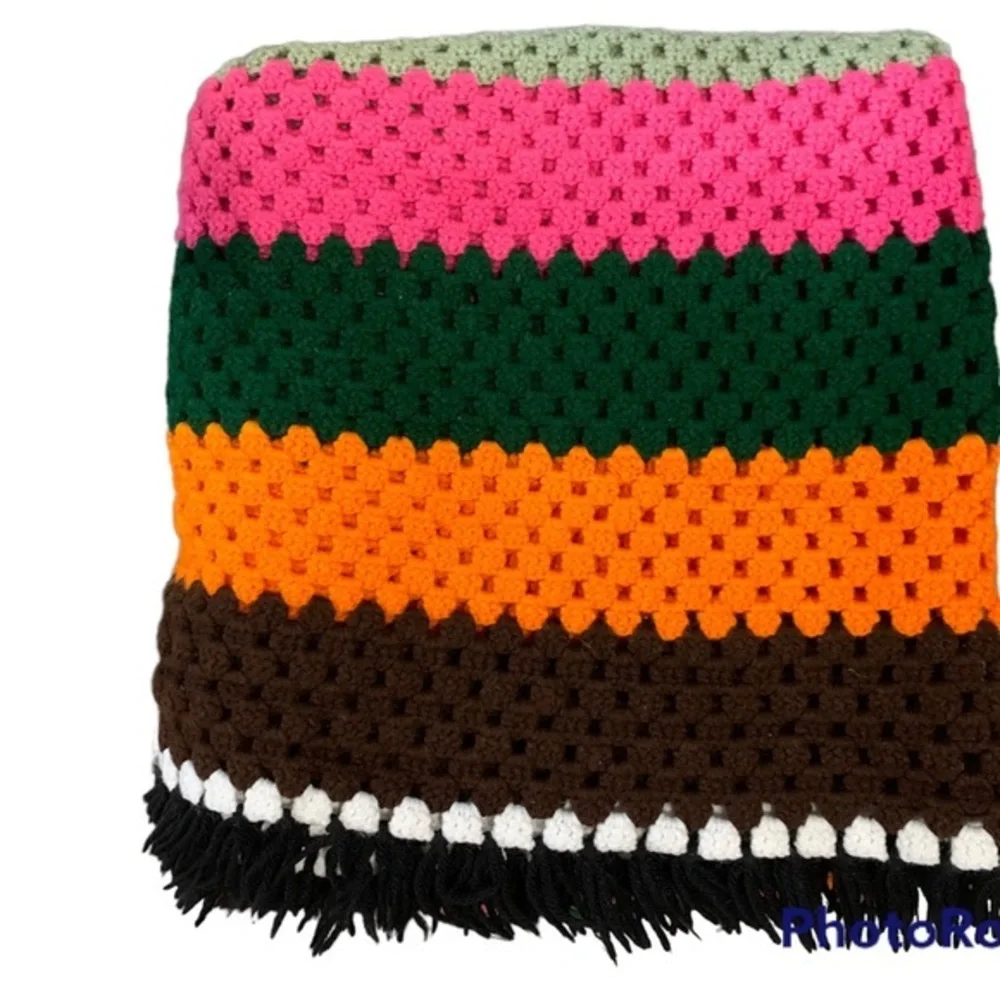 Vintage Mid Century‎ Hand Crochet Afghan 59x62